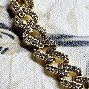 17" Gold Plated Iced Out White Stones Bling Cuban Link Chain